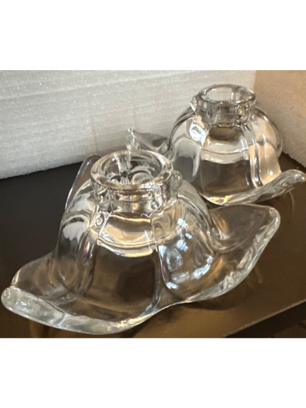 Clear Glass Crystal Flower-Shaped Candle Holders Taper Set Of 2 Elegant Decor